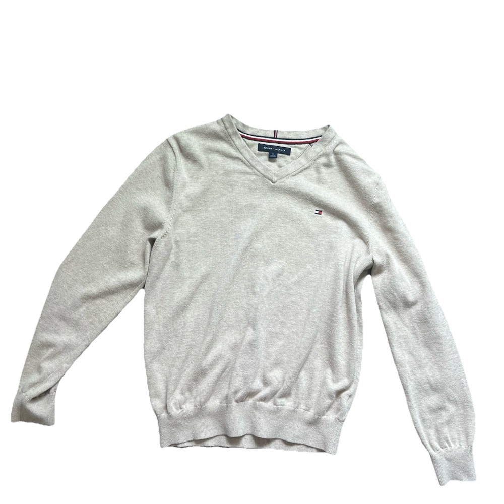 Tommy Hilfiger Essential V-Neck Beige Pullover Long Sleeve Sweater Men Size M